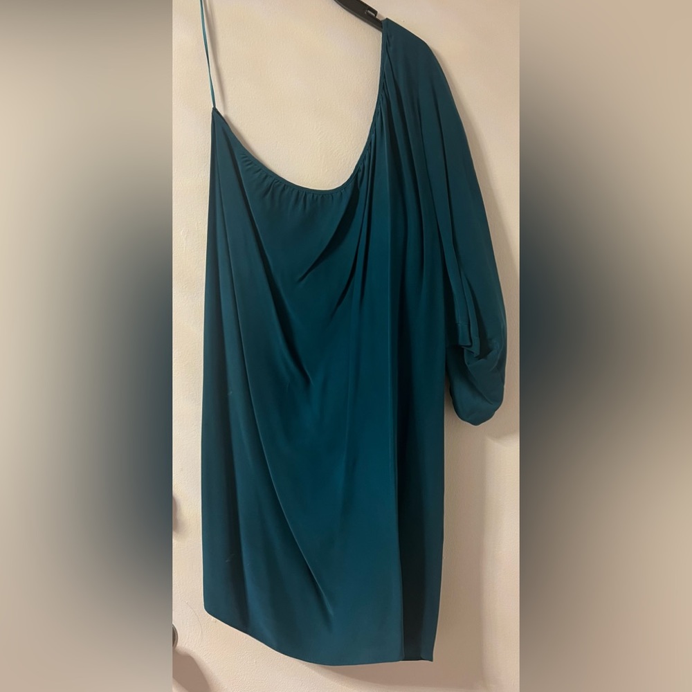 Alex Lane, one shoulder teal dress, size Small, easy,